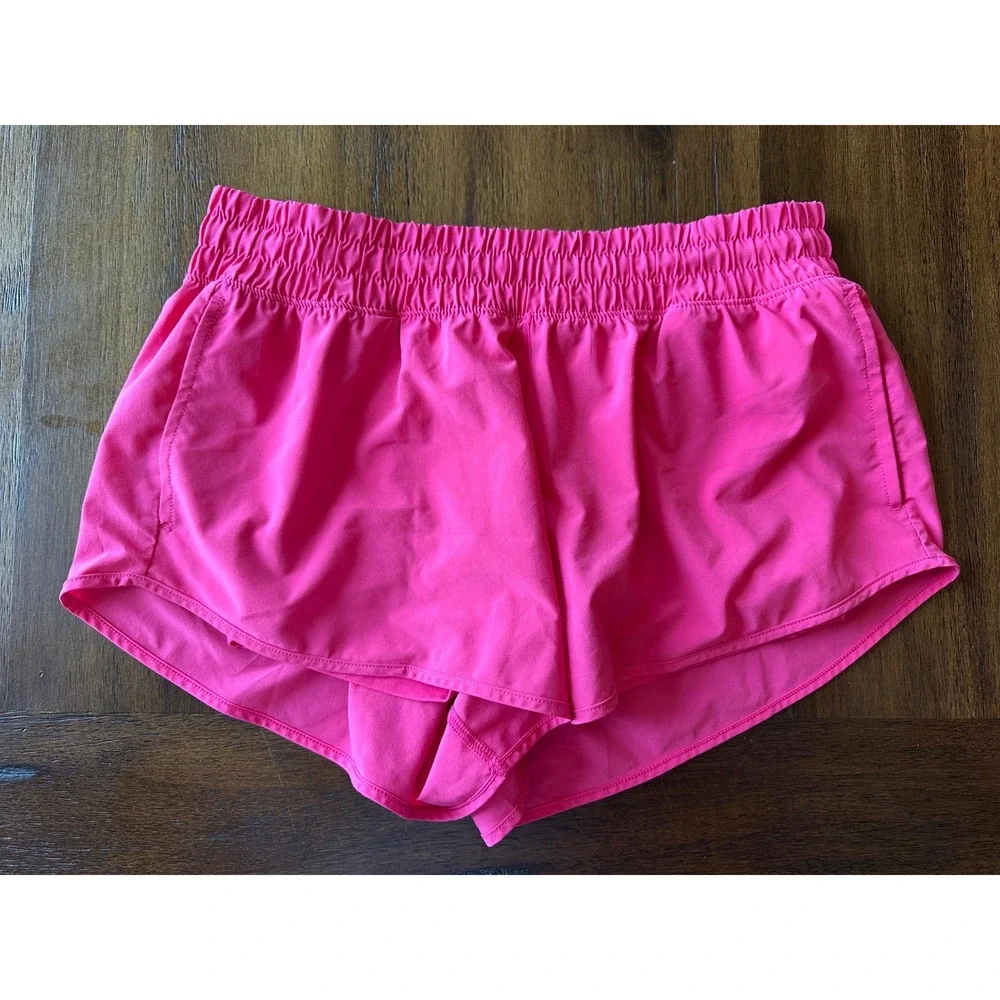 Aerie OFFLINE Hot Pink Low Rise Running Shorts Smocked Waist Womens Medium